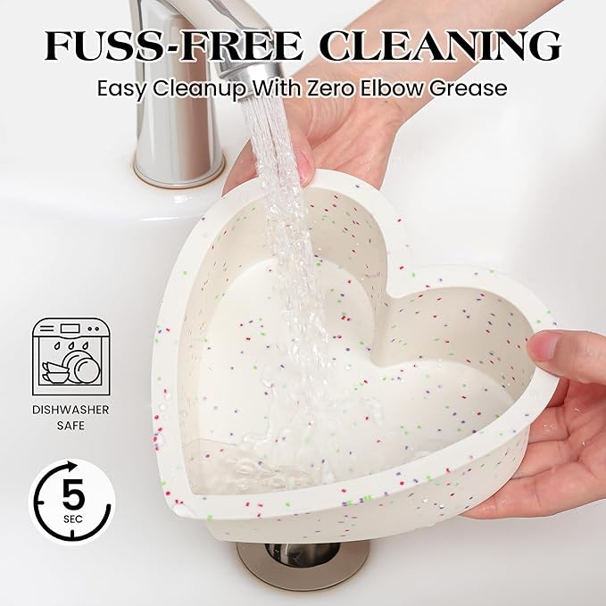 6 Inch Silicone Heart Shaped Cake Pans Set of 3, Small Nonstick Heart Molds for Baking, Food Grade Easy Release Heart Pan for Oven Air Fryer Freezer (Cream)