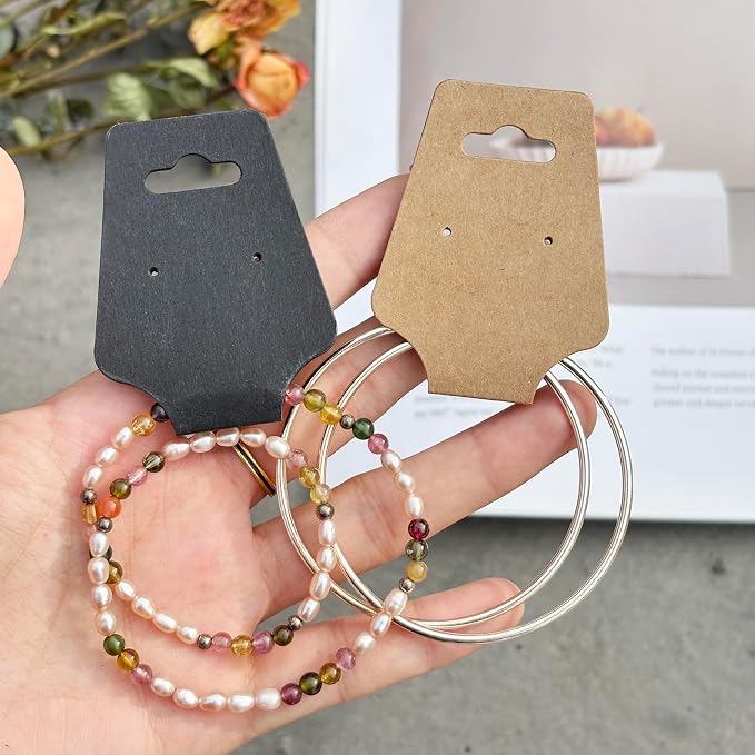 200PCS Bracelet Display Cards Necklace Holder Cards Self Adhesive Jewelry Packaging Selling Card for Small Business (Black with two earring holes, 1.8x4.7 inches)