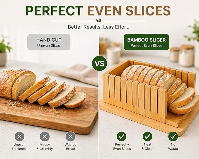 S V Wooden Bread Slicer Cutting Guide Box – Premium Bamboo Loaf Slicing Tool for Even and Uniform Slices, Durable and Easy to Use Bread Cutting Holder
