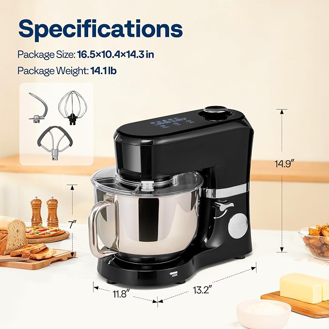 VIVOHOME Stand Mixer with Fermentation, One-Touch Presets Electric Dough Mixer with 6 Qt Bowl, Kitchen Standing Mixer for Baking, Cake with Flex Edge Beater, Bread Hook, Whisk, Black