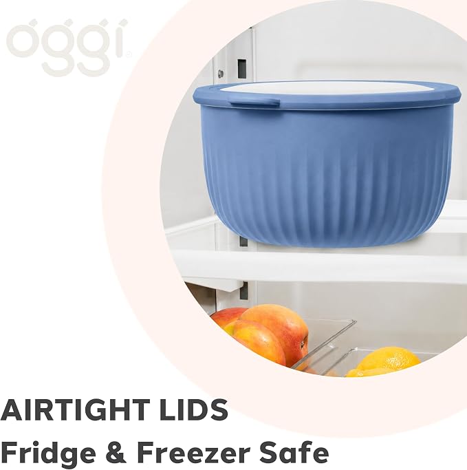 Oggi Set of 4 Prep, Store & Serve Plastic Bowls - w/See-Thru Lids- Dishwasher, Microwave & Freezer Safe, (0.7, 1.4, 2.6, 4 Quarts) - Multicolor