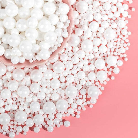 Edible White Pearl Sprinkles for Cake Decorating,130g,Edible Pearl Sugar Mix Size,Baking Candy Decorations,Cupcake Toppers,Cookie Donuts Ice Cream Dessert Decorating,Wedding Birthday Party Supplies