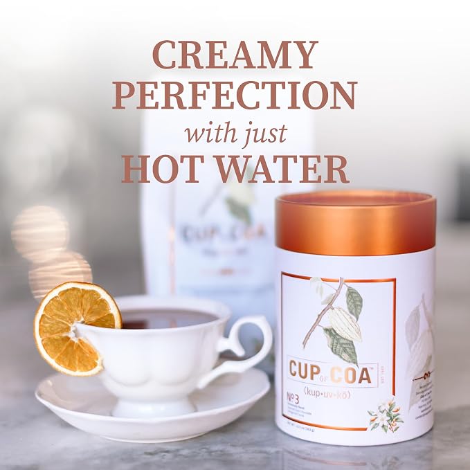 Cup of Coa No. 3 Sensuously Navel | Gourmet Dark Chocolate & Orange Hot Cocoa Mix | Just Add Water | Rich, Silky Smooth & Creamy | Luxury Hot Chocolate | Made in USA (8 Servings)