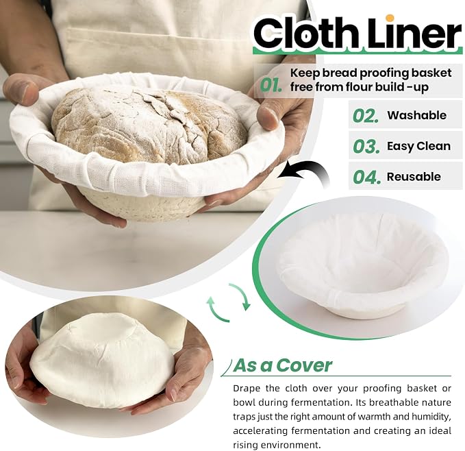2-Pack Sourdough Bread Proofing Basket Set, 8" Oval & 7.5" Round Pulp Banneton with 2 Linen Liners, for Artisan Bread Baking
