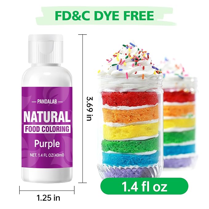 Purple Natural Food Coloring - Pandalab 40mL Plant-Based Concentrated Food Dye, No Artificial Dye, Vegan Edible Color for Baking, Cake Decorating, Icing, Frosting, Cookies, Candy, 1.4 Fl Oz