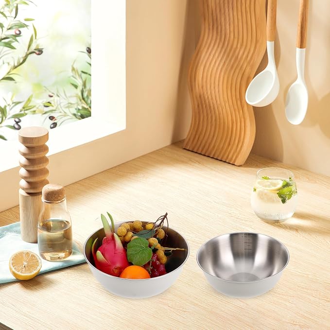 2pcs Stainless Steel Food Prep Mixing Bowls 19cm 22cm Nested Kitchen Bowls for Salad, Dough Kneading, Soup and Baking Food Grade 304 Stainless Steel
