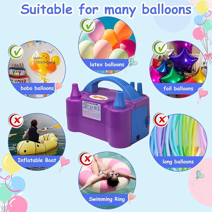 Electric Balloon Pump, Portable 2 Modes Balloon Blower Machine with 14 Balloon Arch Kits, Air Pump for Balloon, Balloon Inflator for Party Decoration
