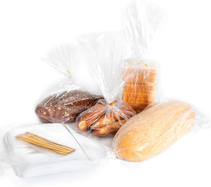 Mantah Reusable Bread Bags with Ties, Clear, 201 Bags and Ties, For Homemade Bread and Bakery Loaf, Adjustable