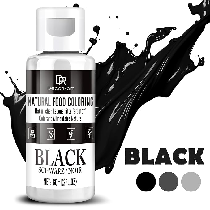 Natural Black Food Coloring - Dye Free Natural Food Dye, FD&C Artificial Dye Free Liquid Food Coloring for Baking, Cake Decorating, Frosting, Icing, Easter Eggs, Fondant, Cookies & More, 2 fl. oz