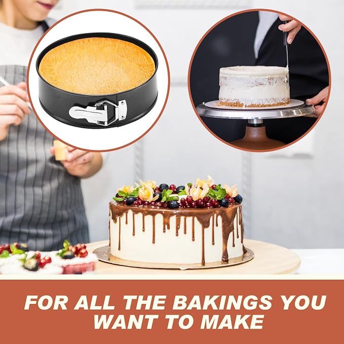 Funnymoom 4 Pcs 8 Inch Non Stick Springform Pan with Removable Bottom Carbon Steel Cheesecake Pan Round Springform Cake Mold with Stainless Steel Spring Buckles for Baking Kitchens Restaurant