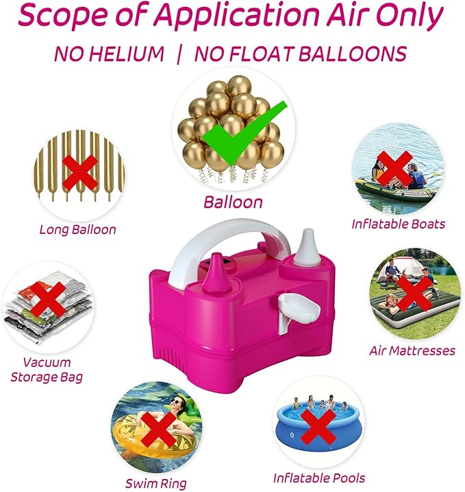Electric Balloon Pump for Party Decorations – Portable Inflator, Auto Shutoff, Balloon Air Pump Dual Nozzle Rose Red 110V 600W ﻿
