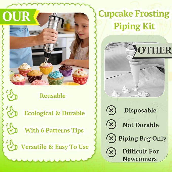 Suuker Dessert Decorating Syringe Set, Stainless Steel Frosting Kit | 6 Icing Tips, Piping Kit, Cake & Cupcake Decorating