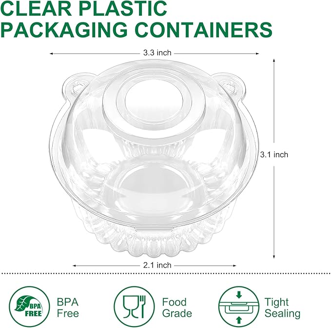 TOFLEN 50ct Cupcake Holders Individual Cupcake Containers, Disposable Clear Plastic Single Cupcake Carrier with Dome Lid for Dessert To-Go, Muffin, Cheesecake, Pastries