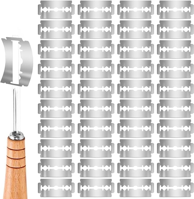 Bread Lame Blades Refill 40 PCS Breads Scoring Blade Stainless Steel Dough Scorer Tool Professional French Dough Bread Lame Razors Knife for Sourdough Baker Baking Homemade Bread Pattern Design