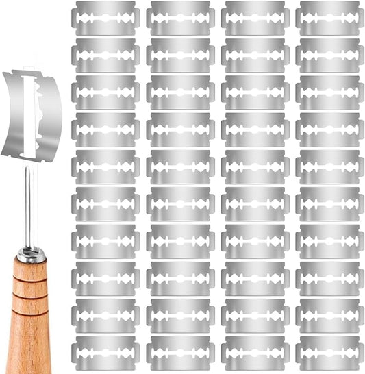 Bread Lame Blades Refill 40 PCS Breads Scoring Blade Stainless Steel Dough Scorer Tool Professional French Dough Bread Lame Razors Knife for Sourdough Baker Baking Homemade Bread Pattern Design