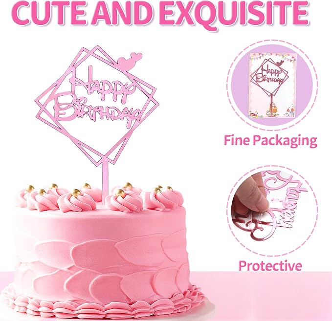 10-Pack Happy Birthday Cake Toppers,Gold Cake Toppers Acrylic Birthday Cake Supplies,4inchx6inch (Gold) (Rose Gold)