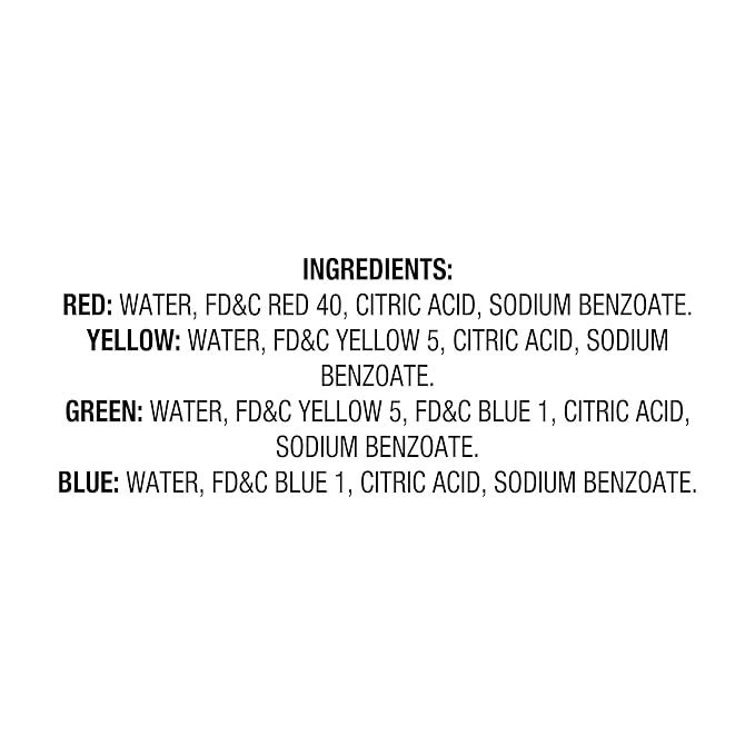 Amazon Grocery, Assorted Food Coloring, Contains Red, Blue, Green, Yellow Bottles, 0.3 Fl Oz (Pack of 8)