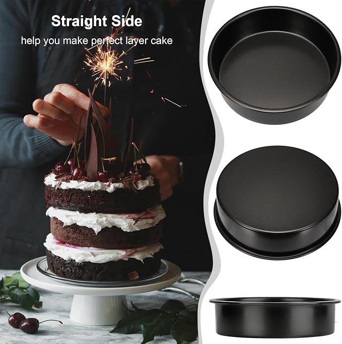 AWTBDP 8 Inch Cake Pan Set of 3, Nonstick Baking Pans Set with 100PCS Pre-cut Parchment Paper for Layer Cakes, Durable Round Cake Pans Sets for Baking for Birthday Christmas, Dishwasher Safe