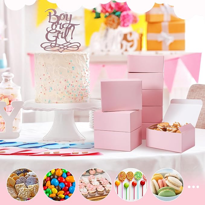 FillTouch Pink 36 Pcs Cookie Boxes Small Bakery Biscuit Boxes for Dessert Cake Donuts Pie Candy Party Favor (6 x 4.5 x 2.75 Inch)