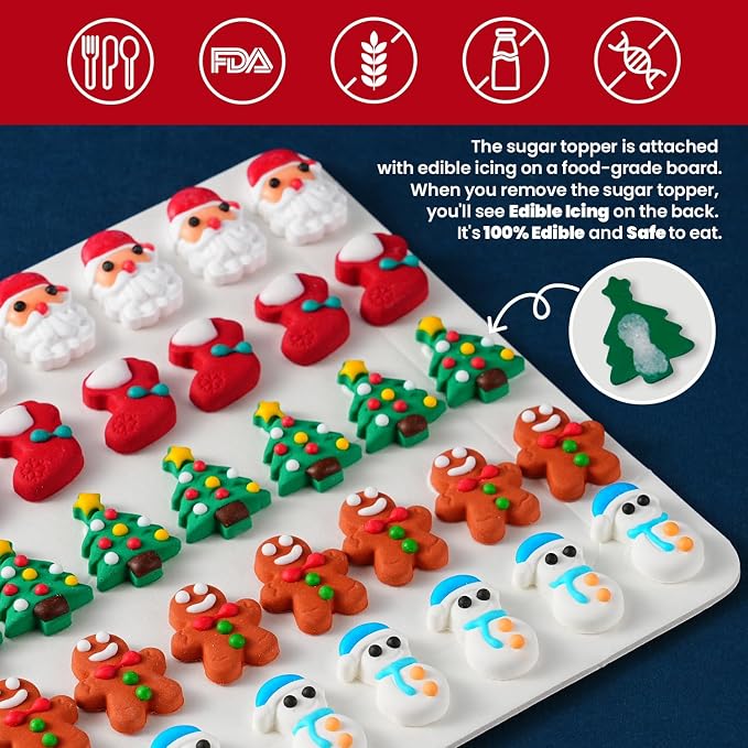 Edible Christmas Cake Decorations, Holiday Cupcake Toppers, Royal Icing Decorations, Gingerbread House Candy Edible Cookies Chocolates Baking Christmas Toppers, 35 pcs