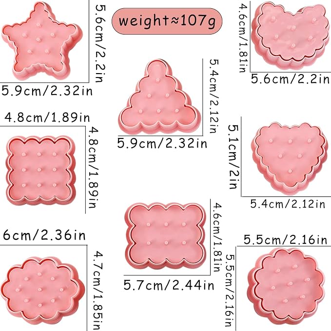8 Pcs 3D Mini Classic Raised Design Cookie Stamps Triangle Circle Embossed Cookie Cutter Set for DIY Biscuit Sugar Cracker Shortbread Fondant Cakes Cupcake Toppers Party Treats Baking Crafts