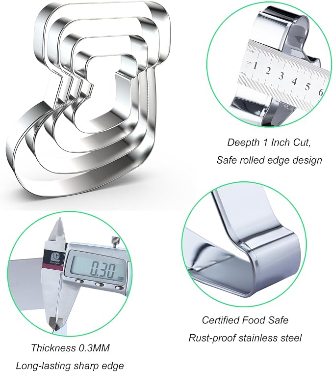 Christmas Stocking Sock Cookie Cutter Set for Winter Holiday Baking, 5/4/3/2 inch, 4 Piece, Stainless Steel