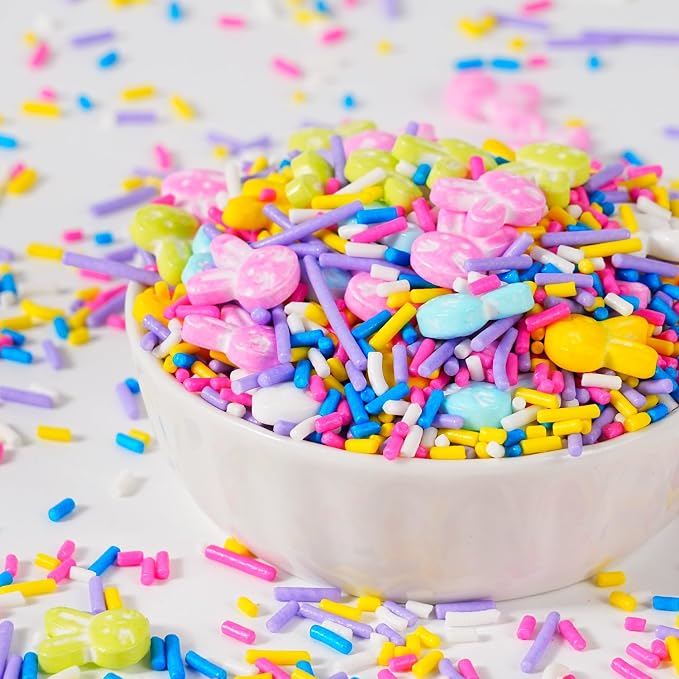 Easter Sprinkles for Cake Decorating, Pastel Bunny Rabbit Shaped Sprinkles with Pink Blue Purple Jimmies, Edible Spring Sprinkles Mix for Easter Baking, Ice Cream, Cookies, Cupcake Topper, 3.5oz