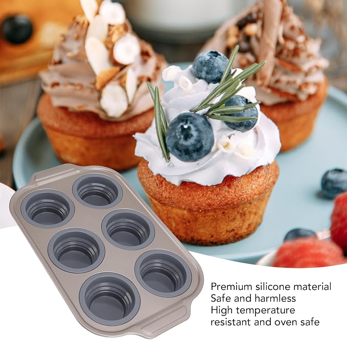 Zerodis Silicone Muffin Pan, Foldable Cupcake Baking Tray Non Stick Cake Maker Tray for Bread Tart Desserts Doughnut (Gray)