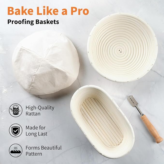 Sourdough Bread Baking Supplies, Sourdough Starter Kit, 9" Round and 10" Oval Sourdough Kit, Banneton Bread Proofing Basket for Home and Kitchen, Bread Basket, Sour Dough Starter Kits, Gift