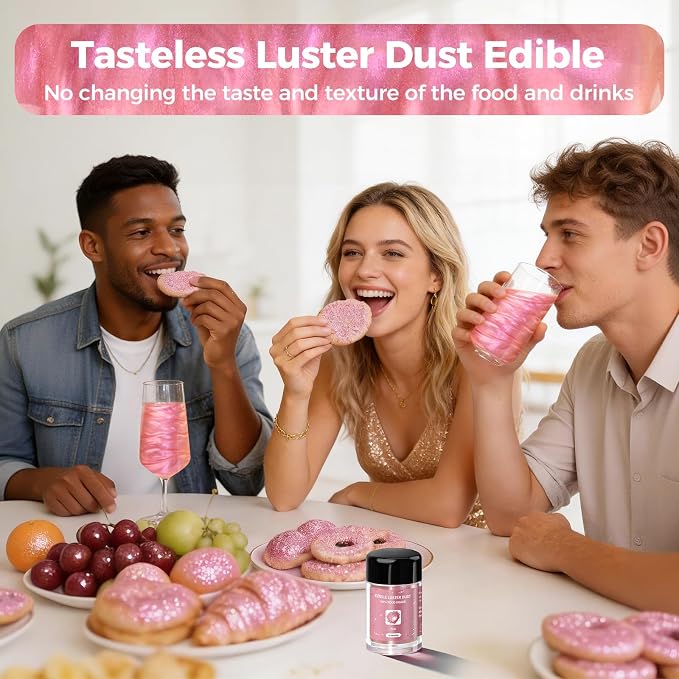 CRPTHE Pink Luster Dust Edible 5g, Edible Glitter for Drinks, Food Grade Glitter Shimmer Sprinkle Powder for Cocktails, Baking, Beverages, Cakes, Strawberries, Cookies, Fondant, Vegan