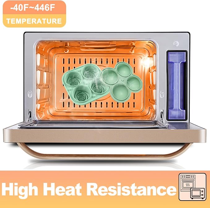 QELEG 2pcs Large Silicone Ice Cube Trays, 2.35 inches Ice Ball Maker with Lids & 2 inches 3D Rose Ice Molds for Gift, Drinks, Coffee, Cocktails, and Whiskey Set of 2, Green, Sphere and Rose