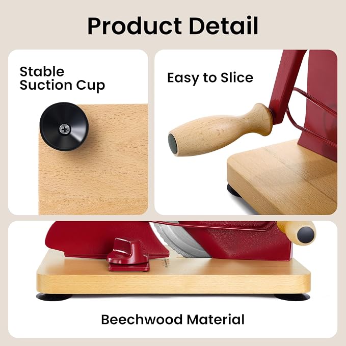 Manual Bread Slicer for Homemade Bread, Bread Cutter for Adjustable and Even Slices, Classic Hand Crank Sourdough Slicer with Scale Line & Powerful Suction Cup, Sharp Stainless Steel Blade (Red)