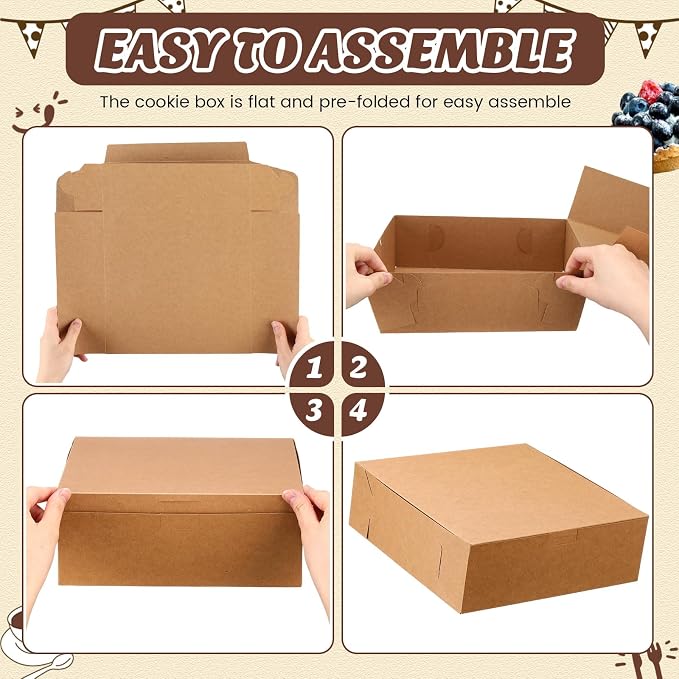 36 Pack Pizza Bakery Boxes 10" x 10" x 3" Kraft Square Bakery Boxes for Pie, Cookies, Cheesecake, Chocolate Covered Strawberries, Dessert Brown Paper Cardboard Container for Treats