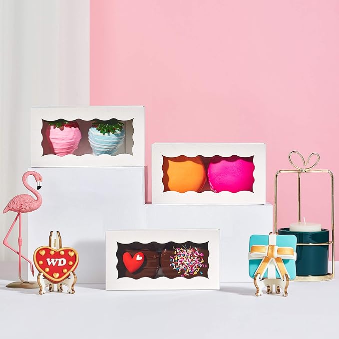 12PCS 4.17 x 2.16 x 1.37 Inches Premium White Macaron Boxes for 2, Macaron Containers, Macaron Packaging for Wedding, Party, Thank You Favors