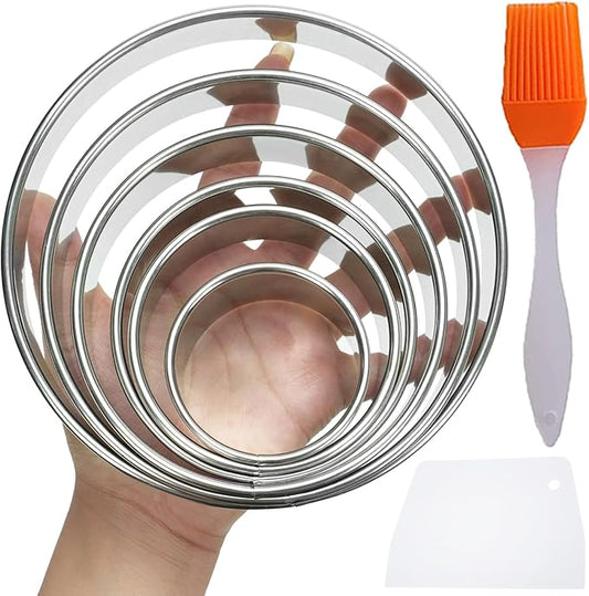 6 Packs Large Biscuit Cookie Cutter Set,Stainless Steel Round Cookie Cutter Molds,2/3/3.5/4/5/6 Inch, Large 6" 5" Cookie Baking Tool Set with Accessories for Pastry,Donut,Fondant,Cake,Cookie,Dumpling