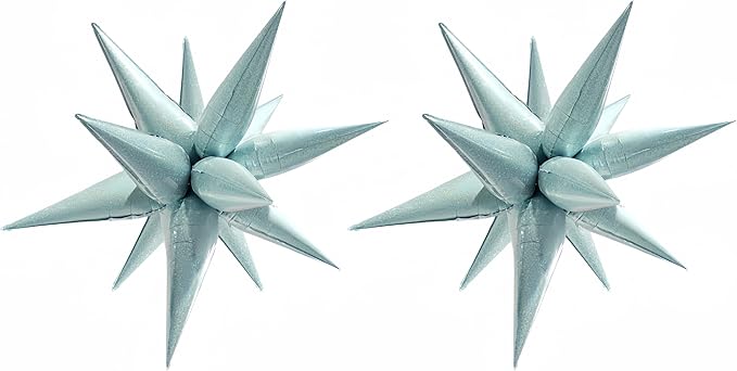 2*12 Pcs Light Blue Starburst Foil Balloons/32 Inch Metallic Spiky Star Decorations for Christmas,Winter Wonderland，New Year Celebrations/Korean Idol Demon Hunters Singer Fans Party Decor（Blue 2 PCS)