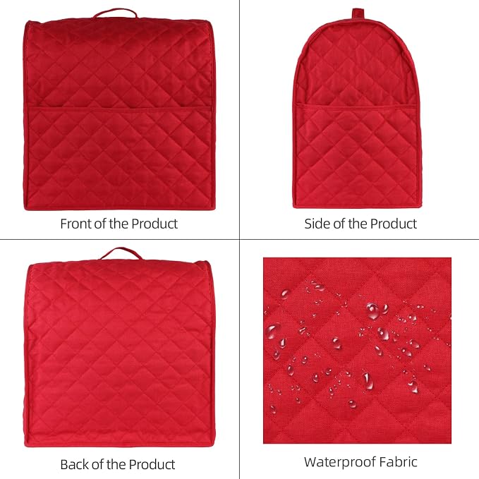 Stand Mixer Cover compatible with Kitchenaid Mixer, Fits All Tilt Head & Bowl Lift Models with 3 Organizer Bag for Accessories.with Handle Waterproof.Easy Cleaning(Red,For Tilt Head 4.5-5 Quart)