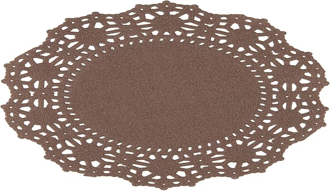 Restaurantware-Pastry Tek 4 x 4 Inch Paper Lace Doilies, 100 Round Disposable Table Doilies - Elegant Lace Finish, Long Lasting, Brown Paper Lace Doilies, for Pastries, Cupcakes, Desserts