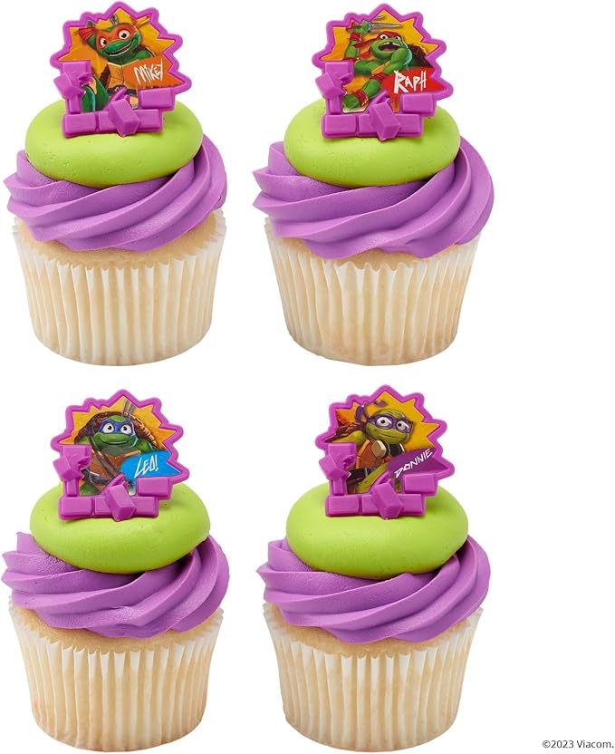DecoPac Teenage Mutant Ninja Turtles Turtle Power Rings, Cupcake Decorations For Birthday Party, Cakes, And Celebrations - 24 Pack