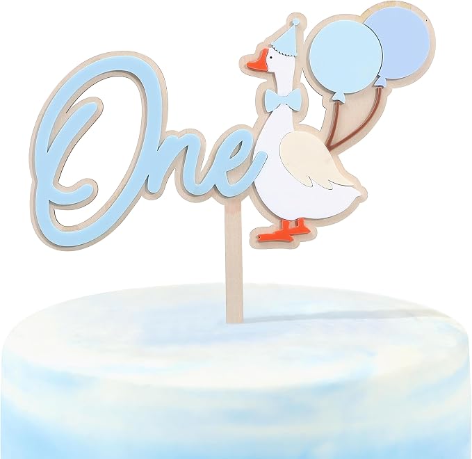 Wooden One Silly Goose 1st Birthday Cake Topper - Silly Goose First Birthday Decorations,Baby Girl 1st Party Decor (blue)