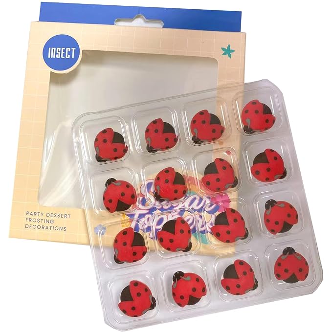 16 PCS Edible Ladybug Icing Cake Decoration Candy Sprinkle Cupcake Topper Ice Cream Cookies Frosting Decoration