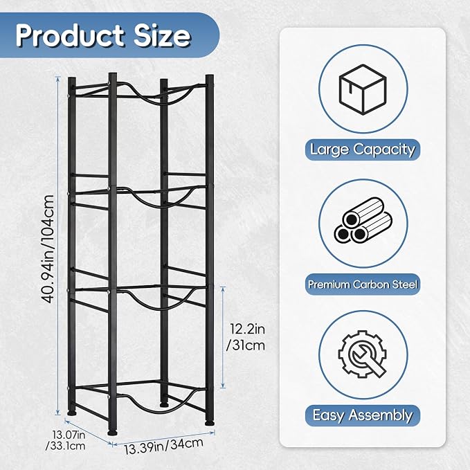 5 Gallon Water Bottle Holder 4 Tier Water Jug Holder Heavy Duty Water Cooler Storage Rack Detachable Water Dispenser Stand for Kitchen Office Garage Black