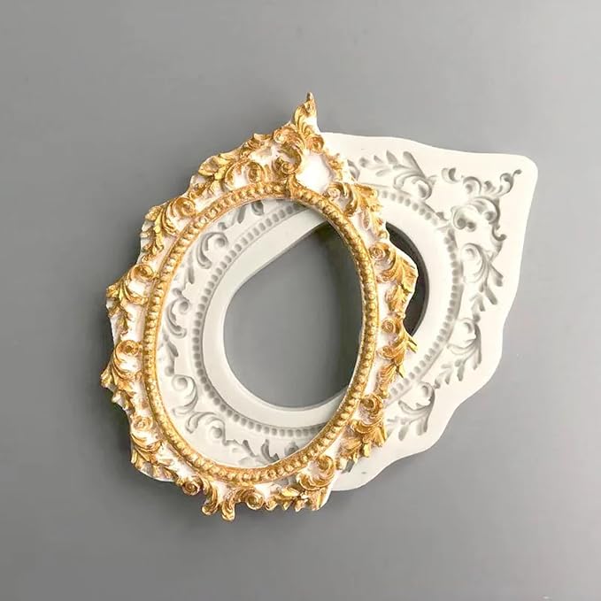 Silicone Mold Kit,Square Oval European Retro Pattern Photo Frame Silicone Mold Fondant Clay Plaster Decor Modeling Tool for Baking 13.5x10.5x0.8cm