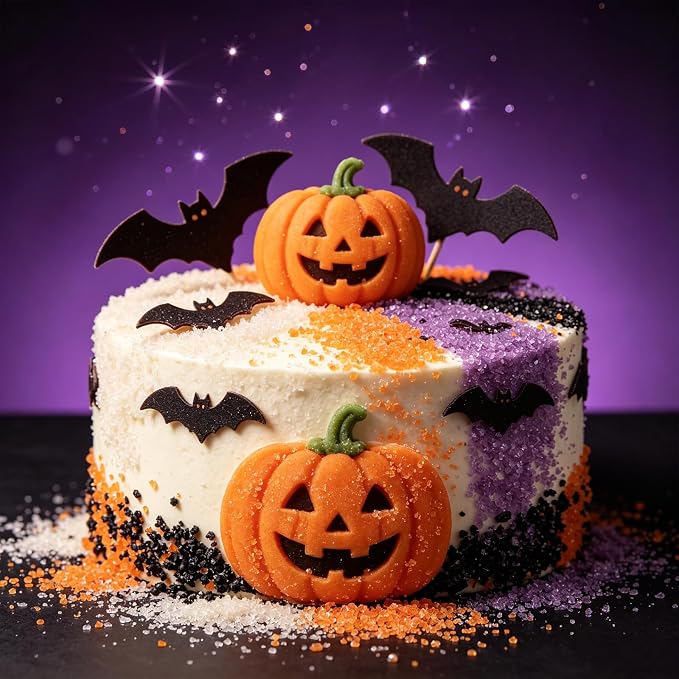 Sentovac 4-Colors Halloween Sanding Sugar for Baking Edible Sparkling Coarse Sugar Crystals Sprinkles for Cake Cookie Cupcake Topper Ice Cream Decoration Supplies（Orange Purple Black White）