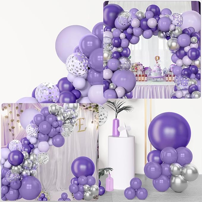 Archloon 156pcs Balloon Garland Arch Kit, Different Sizes 18 12 10 5 inch Lavender Latex Metallic Balloons for Girls Women Wedding Birthday Baby Shower Party Decorations Supplies