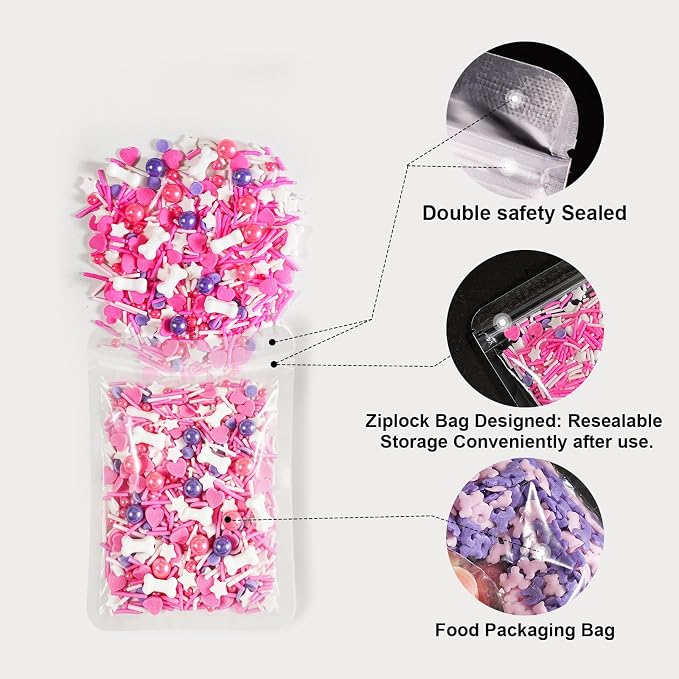 HUEBEATY Puppy Dog Sprinkles with Bone, Pink Purple Cake Sprinkles, 180g | Bone Sprinkles, Puppy Confetti, Pink Purple Princess Sprinkles for Dog Paw Theme Cakes, Girls Birthday Desserts & Cupcakes