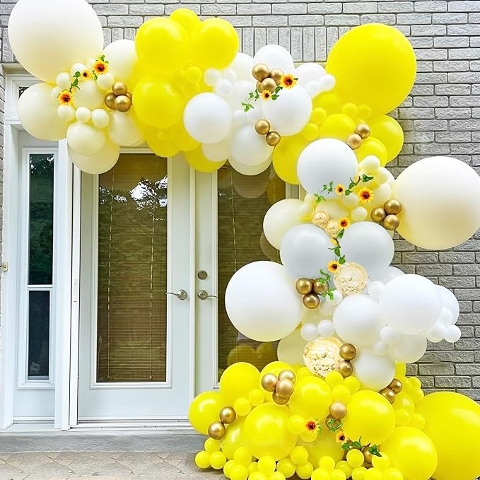 Voircoloria 90pack Yellow Balloons Different Size 18/12/10/5 Inch Yellow Balloon Garland Arch Kit for Graduation, Wedding, Birthday, Baby Shower, Sunflower and Honeybee Theme Party Decorations