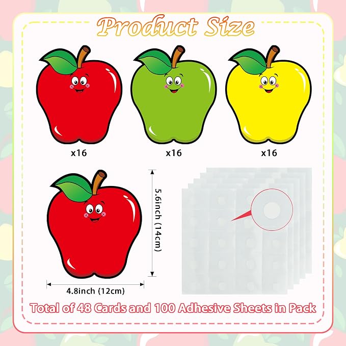 Vuzvuv 48Pcs Apple Shape Paper Cutouts with 100Pcs Glue Points,Apple Cut Outs Bulletin Board Decorations for Birthday Party Theme Decor Supplies