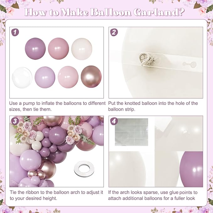 Dusty Purple Balloon Garland Arch Kit 126Pcs Light Pink Lavender Purple and Sand White Balloons for Birthday Baby Shower Bridal Shower Wedding Party Decorations