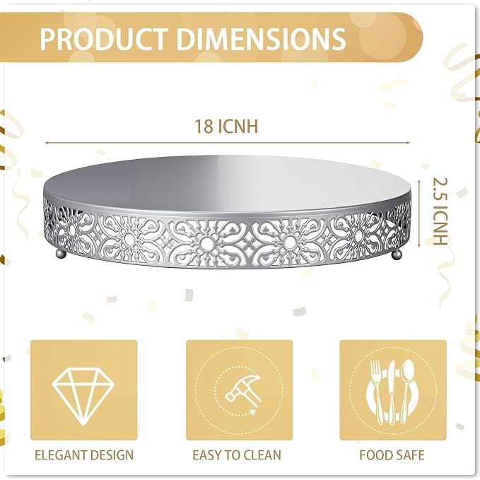 Wenqik 18 Inch Cake Stand Round Metal Cupcake Dessert Wedding Cake Stand Cookies Display Holder Fruit Food Serving Tray for Table Wedding Birthday Anniversary Party Decor (Silver)
